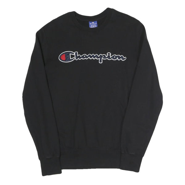 CHAMPION Mens Black Cotton Blend Crew Neck Sweatshirt M Embroidered Logo