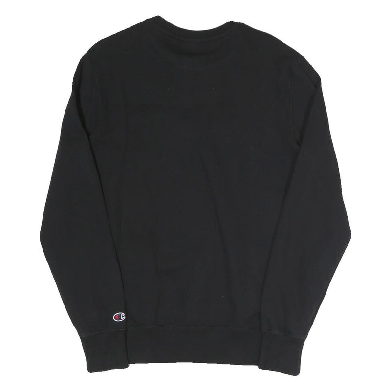 CHAMPION Mens Black Cotton Blend Crew Neck Sweatshirt M Embroidered Logo