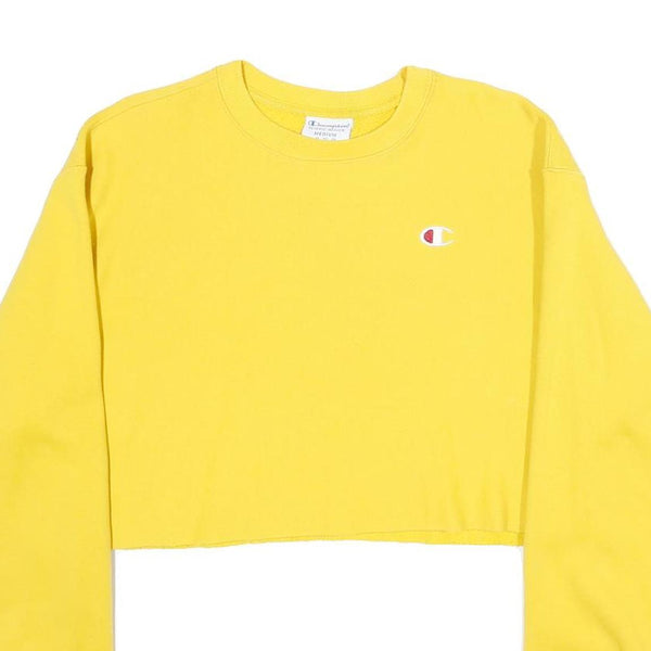 CHAMPION REVERSE WEAVE Womens Yellow Crew Neck M Cropped Sweatshirt