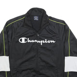 CHAMPION Mens Black & White Logo Track Jacket S Polyester Zip Athletic