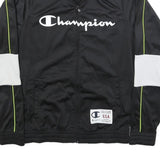 CHAMPION Mens Black & White Logo Track Jacket S Polyester Zip Athletic