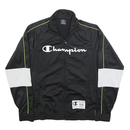 CHAMPION Mens Black & White Logo Track Jacket S Polyester Zip Athletic