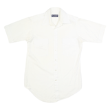 VAN HEUSEN Mens White Plain Short Sleeve Shirt S Cotton Button Collar Casual
