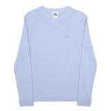 ADIDAS Womens Light Blue Plain Cotton V-Neck Basic Knit Jumper UK 10 Sporty
