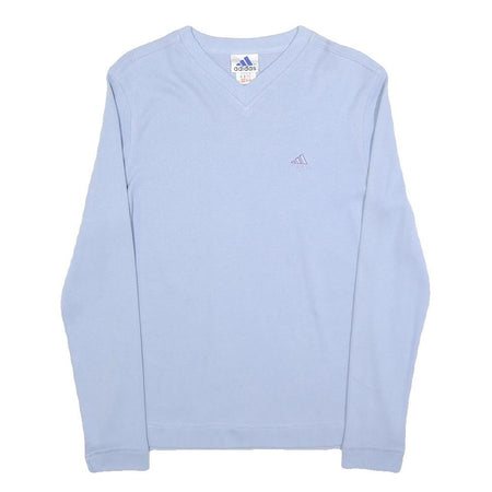 ADIDAS Womens Light Blue Plain Cotton V-Neck Basic Knit Jumper UK 10 Sporty