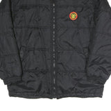 Mens Black Quilted Jacket Polyester Blend Tiger Logo L Zip Closure Stand-Up