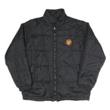 Mens Black Quilted Jacket Polyester Blend Tiger Logo L Zip Closure Stand-Up