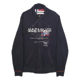 NAPAPIJRI Mens Navy Blue Cotton Zip Jacket L Logo Print Casual Outerwear