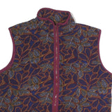 Mens Burgundy Blue Leaf Pattern Polyester Zip Sleeveless Jacket Vest L Casual