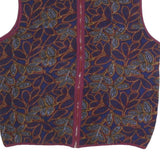 Mens Burgundy Blue Leaf Pattern Polyester Zip Sleeveless Jacket Vest L Casual