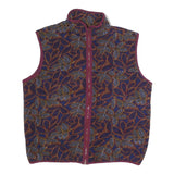 Mens Burgundy Blue Leaf Pattern Polyester Zip Sleeveless Jacket Vest L Casual
