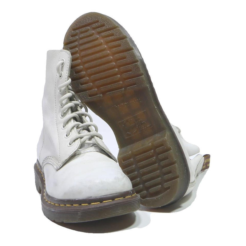 DR MARTENS Womens White Leather Lace-Up Boots UK 5 Classic Durable Comfort