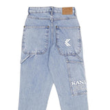KARL KANI Mens Classic Light Blue Denim Jeans W24 L28 Logo Patchwork Cotton Zip