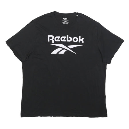 REEBOK Mens Black Classic Logo T-Shirt 2XL Short Sleeve Crew Neck Cotton Blend