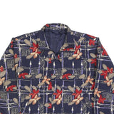 Womens Navy Blue Floral Check Print Zip Jacket L Polyester Blend Casual
