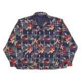 Womens Navy Blue Floral Check Print Zip Jacket L Polyester Blend Casual