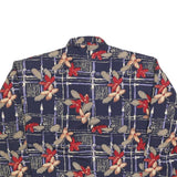 Womens Navy Blue Floral Check Print Zip Jacket L Polyester Blend Casual