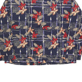Womens Navy Blue Floral Check Print Zip Jacket L Polyester Blend Casual