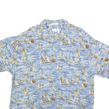 PIERRE CARDIN Mens Blue Sailing Boat Print Cotton Blend Shirt XL Casual Holiday
