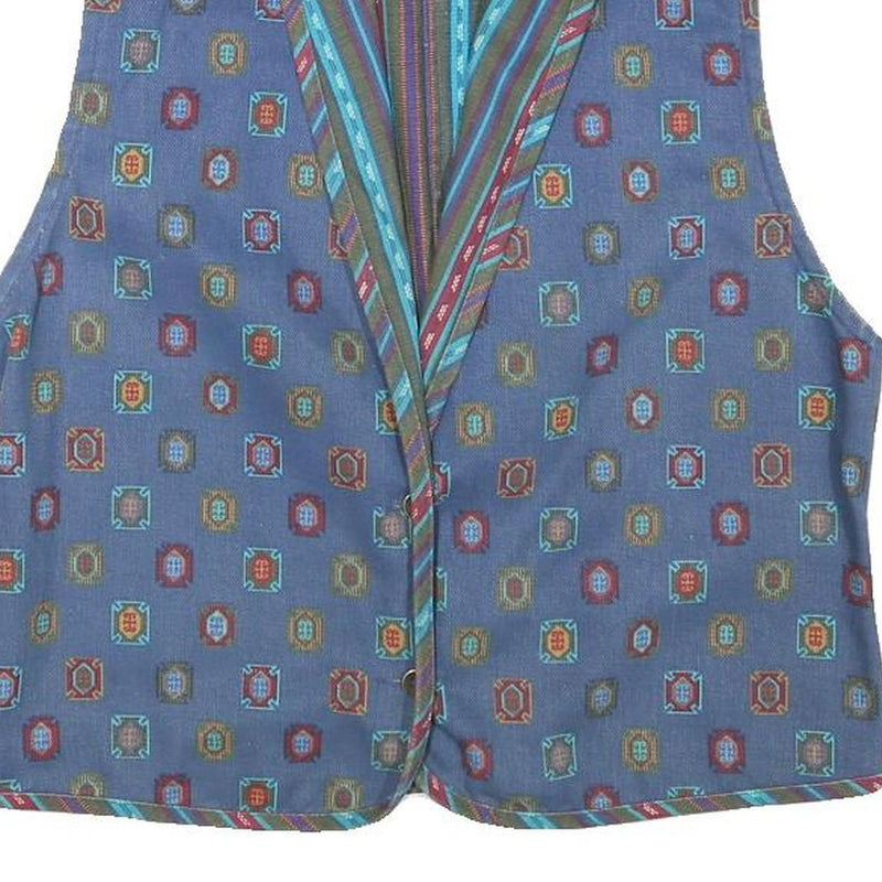 Womens Blue Cotton Blend Jacket XS Button Plain Vintage Style