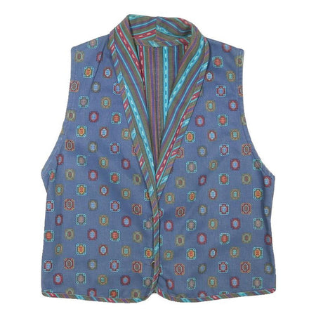 Womens Blue Cotton Blend Jacket XS Button Plain Vintage Style