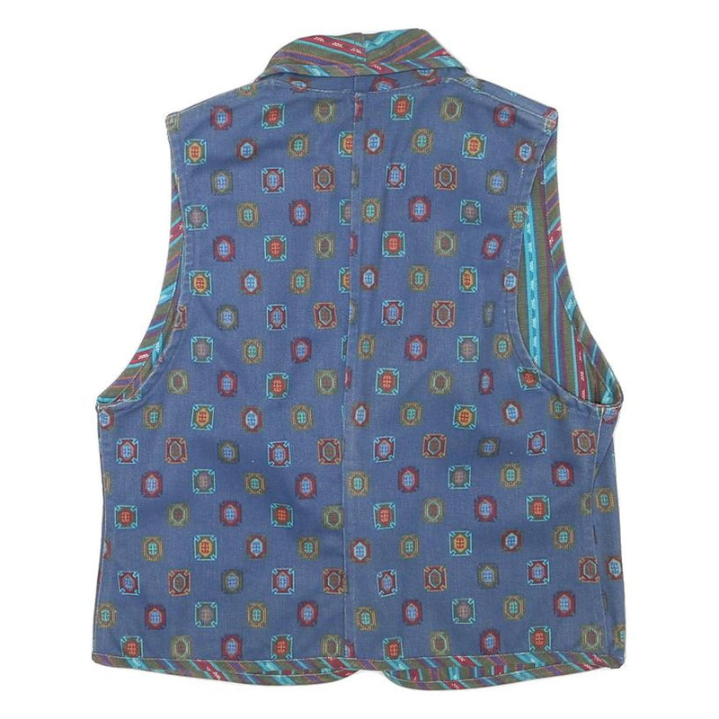 Womens Blue Cotton Blend Jacket XS Button Plain Vintage Style