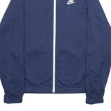 NIKE Mens Blue & White Track Jacket S Polyester Plain Zip Athletic Sportswear