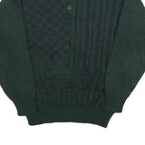 Mens Green Patterned Polo Jumper M Button Up Basic Knit Regular Fit Casual