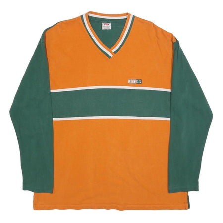 LEVI'S Mens Orange & Green Colourblock Long Sleeve V-Neck Cotton Blend XL
