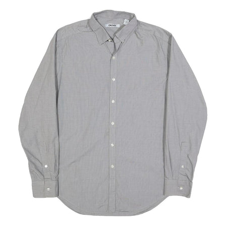 DKNY Mens Grey Cotton Button Down Shirt L Classic Formal Long Sleeve