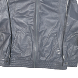 Mens Grey Leather Motorcycle Jacket S Plain Zip Closure Stand-Up Collar Classic
