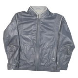 Mens Grey Leather Motorcycle Jacket S Plain Zip Closure Stand-Up Collar Classic