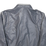 Mens Grey Leather Motorcycle Jacket S Plain Zip Closure Stand-Up Collar Classic