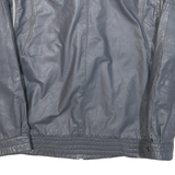 Mens Grey Leather Motorcycle Jacket S Plain Zip Closure Stand-Up Collar Classic