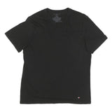TOMMY HILFIGER Mens Black V-Neck T-Shirt L Cotton Blend Classic Fit Logo