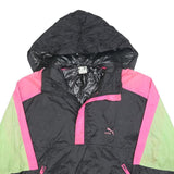 PUMA Womens Black & Pink & Green Hooded Jacket S Polyester Colourblock Zip