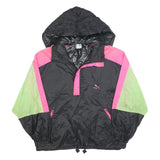 PUMA Womens Black & Pink & Green Hooded Jacket S Polyester Colourblock Zip