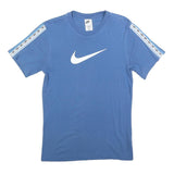 NIKE Mens Blue White Logo Tape Sleeve Graphic T-Shirt XS Crew Neck Short Sleeve