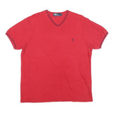 POLO RALPH LAUREN Mens Red V-Neck Short Sleeve T-Shirt M Cotton Blend Casual