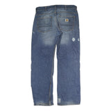 CARHARTT Mens Regular Fit Blue Denim Jeans W33 L34 Faded Button Closure Classic