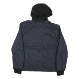 GUESS Mens Blue Black Hooded Cotton Blend Zip Jacket XL Herringbone Casual