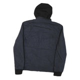 GUESS Mens Blue Black Hooded Cotton Blend Zip Jacket XL Herringbone Casual
