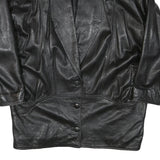 Womens Black Leather Button Jacket XL Woven Classic Oversized Stylish