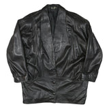 Womens Black Leather Button Jacket XL Woven Classic Oversized Stylish