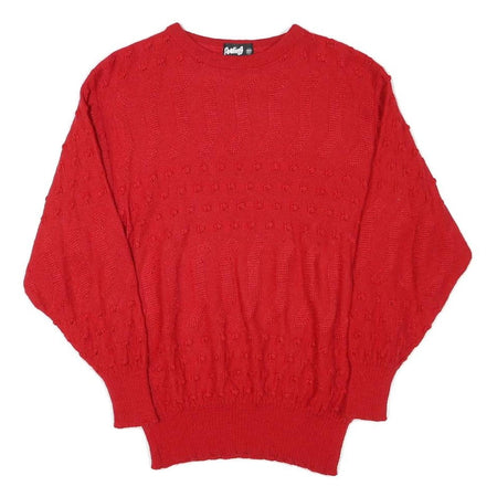 FEELING Womens Red Plain Jumper Crew Neck Basic Knit XS Wool Blend Winter Layer