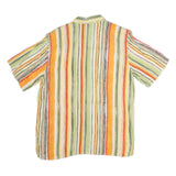 LINEAV Womens Yellow & Green Striped Shirt Short Sleeve Button Neck L Casual