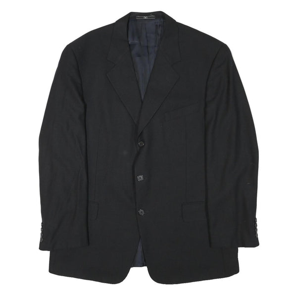 VALENTINO Mens Black Wool Blend Classic Jacket L Button Plain Elegant Stylish