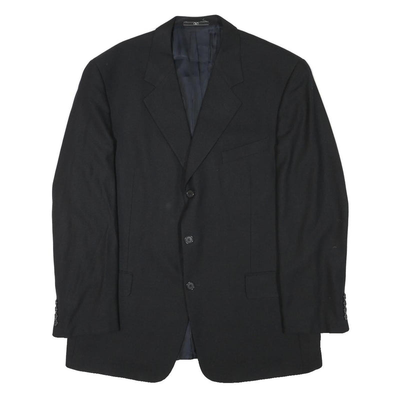 VALENTINO Mens Black Wool Blend Classic Jacket L Button Plain Elegant Stylish