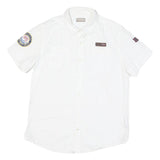 NAPAPIJRI Mens White Casual Shirt M Cotton Blend Patch Logo Norwegian Flag