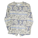 STUDIO C Womens Blue & Grey Floral Pattern Coach Jacket L Polyester Blend Woven